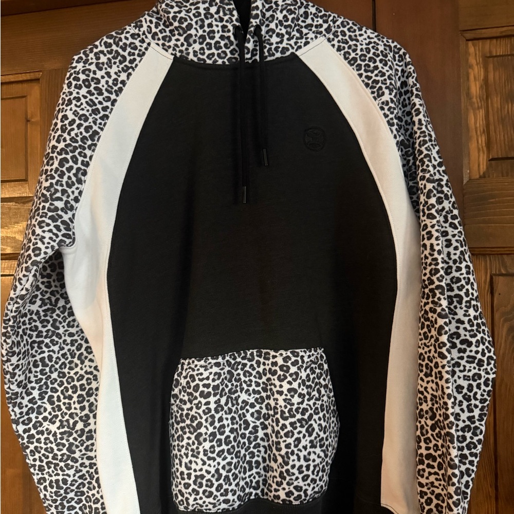 Hooey Black and White Leopard-Print Pullover Hoodie